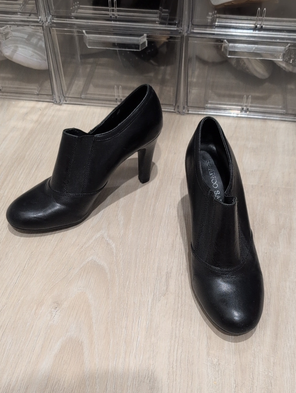 Franco Sarto Black Leather Heel Booties